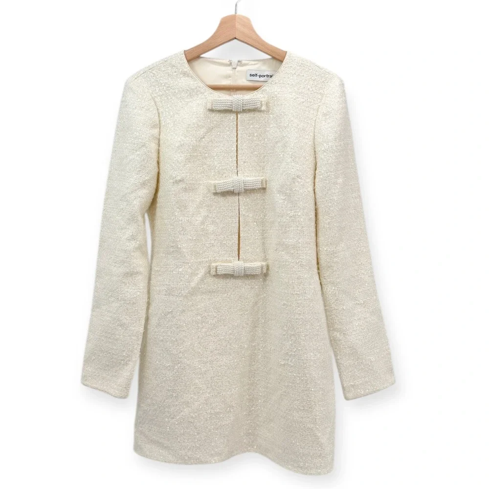 NEW Self-Portrait Women's Boucle Diamante Bow Mini Dress $555 - Size US 8 / UK 8 - Picture 6 of 15